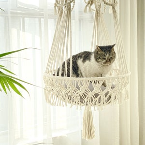 Hamaca para gatos Macrame moderna tejida a mano Cama para gatos Macrame Cama para gatos colgante Cesta para gatos colgante Columpio para gatos Regalo para gatos Regalo para amantes de los gatos imagen 10