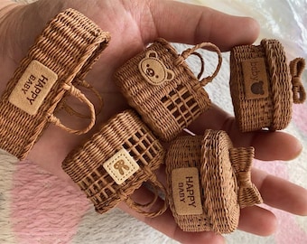 Exclusive Rattan Miniature Basket Storage for Dollhouse-Miniature Furniture for Dollhouse Decor-Miniature Basket Storage Set for 1/12 Dolls