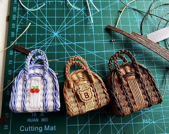 Handmade Rattan Miniature Basket for Tiny Jars & Bottles, Vintage Dollhouse Miniature Furniture, Miniature Storage for Dollhouse
