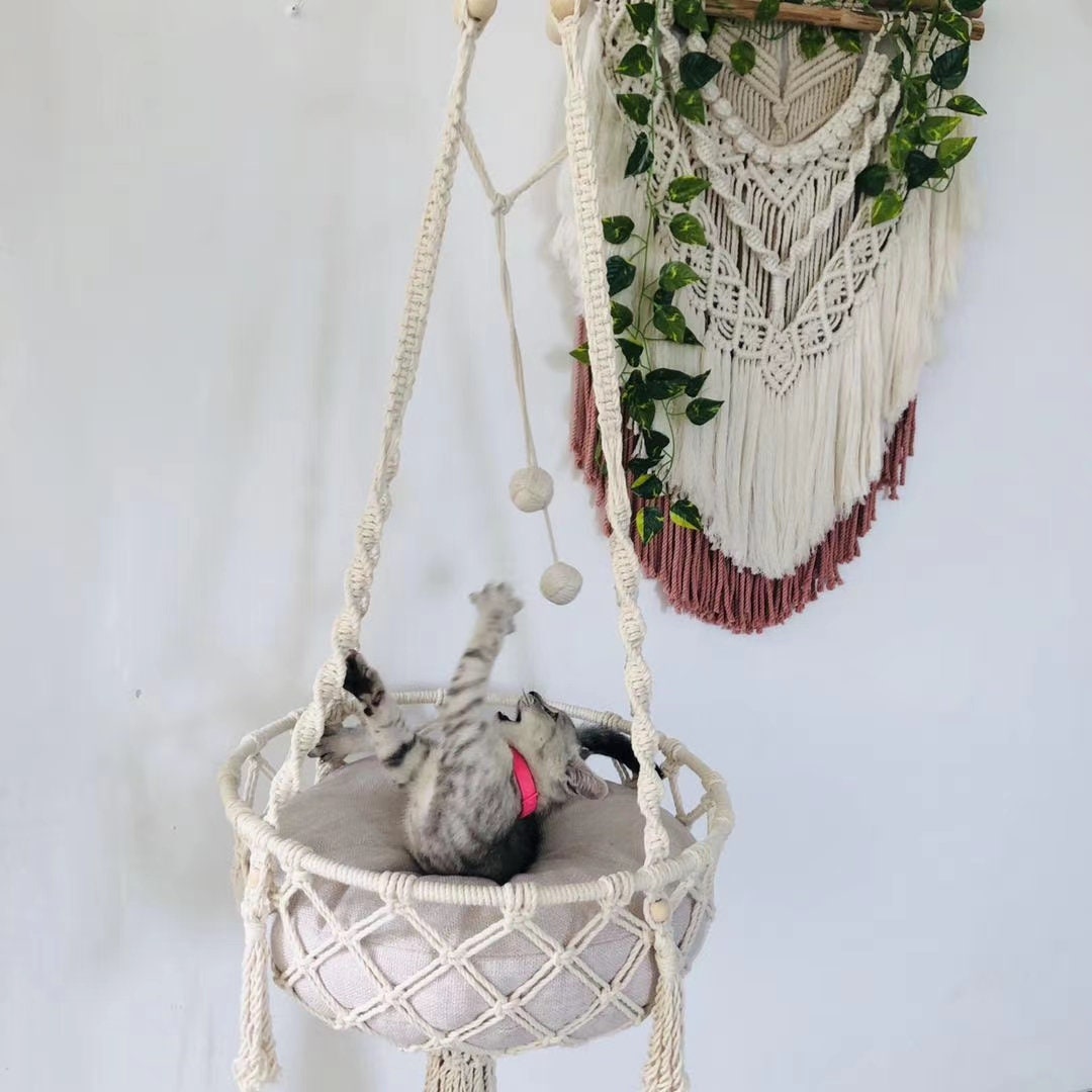 Macrame Cat Bed with Pillow Hanging Cat Bed Pillow Macrame Etsy