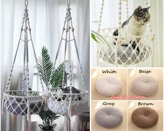 Corde multicolore en macramé pour chat, hamac en macramé pour chat, lit pour chat suspendu, panier suspendu pour chat, balançoire pour chat, cadeau pour chat, cadeau pour amoureux des chats, meubles pour chat