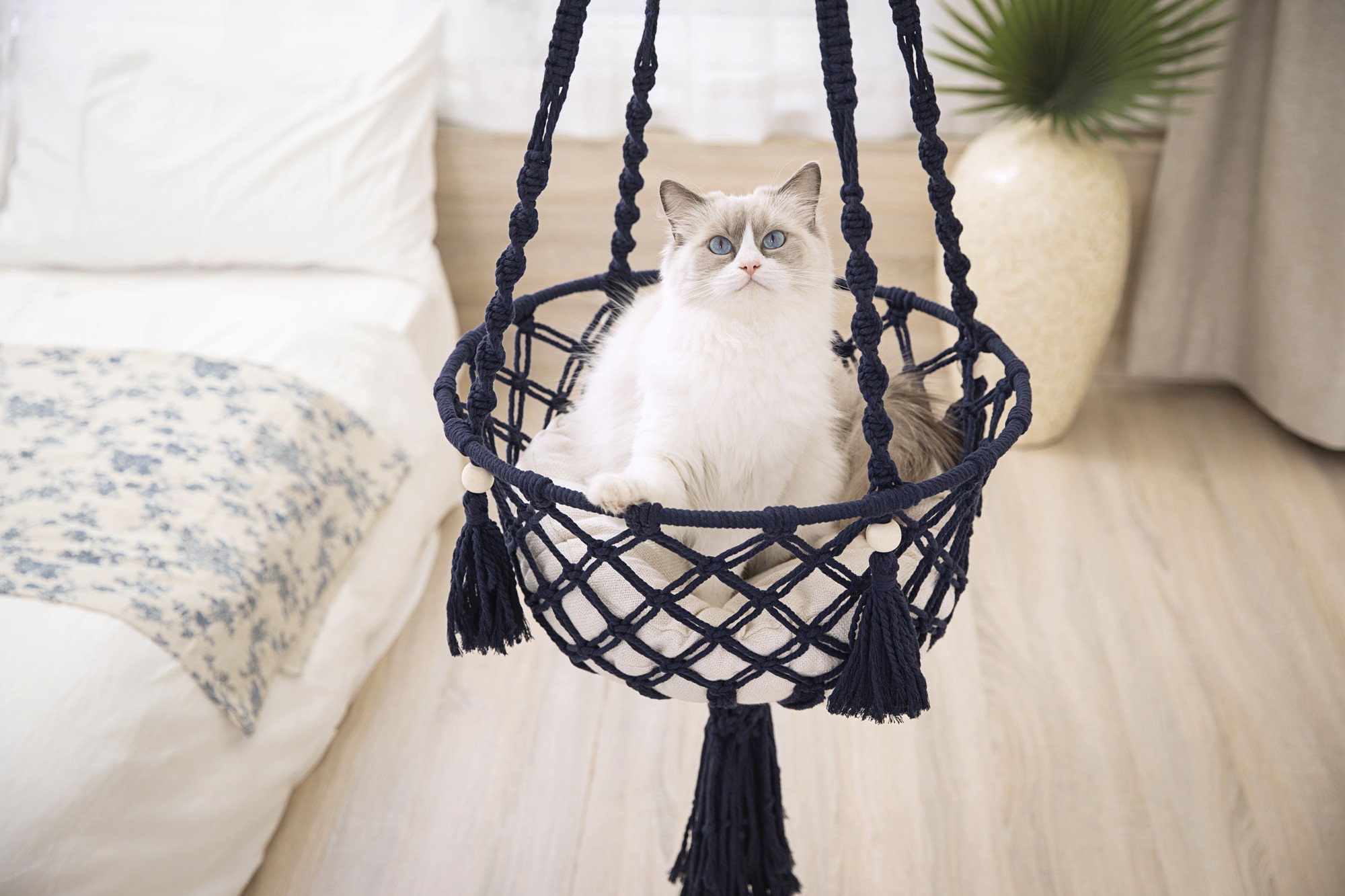 TOYAFUN Hamac En Macramé Pour Chat – Suspension Murale Bohème Pour Intérieur Ou Extérieur, Hamac Pour Animal Domestique Pour Dormir, Jouer Et Se Détendre