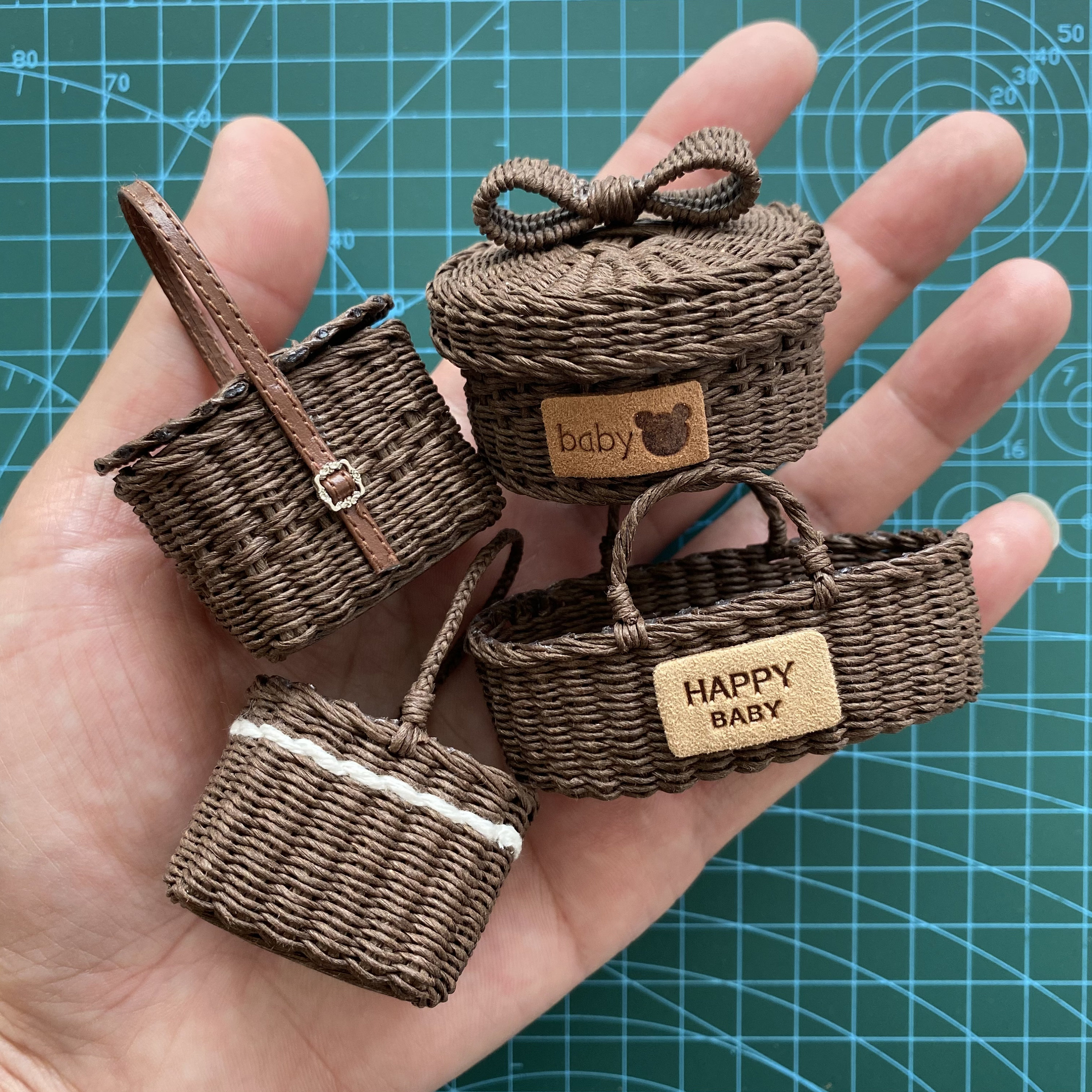 Handmade Rattan Miniature Basket for Tiny Jars & Bottles, Vintage 