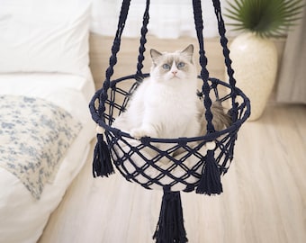 MACRAME CAT HAMMOCK, Macrame Cat Bed, Hanging Cat Bed,Hanging Cat Basket Cat Swing, Gift for Cat,Cat Lover Gift,Cat Furniture