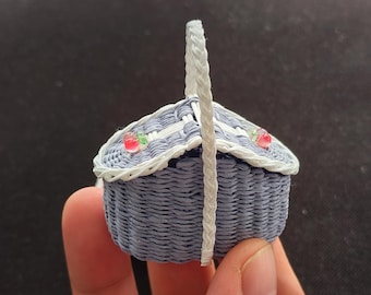 Handmade Rattan Miniature Basket for Tiny Jars & Bottles, Vintage Dollhouse Miniature Furniture, Miniature Storage for Dollhouse, Doll Lover