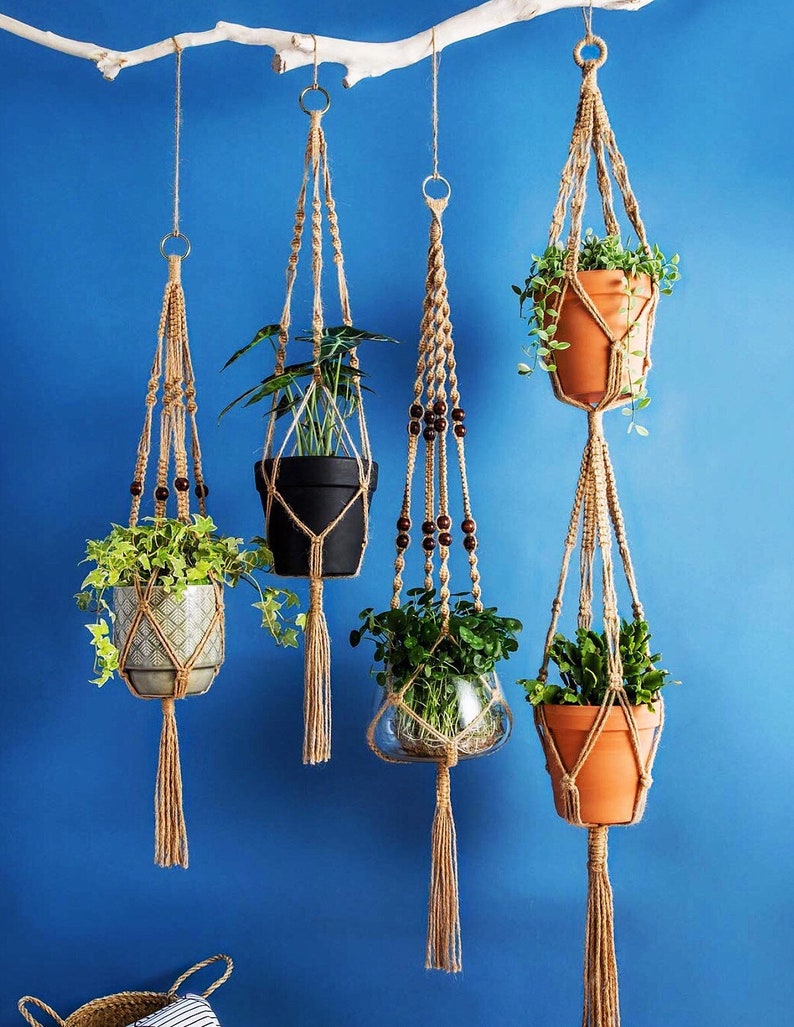 Jute Rope Macrame Plant Hangers Indoor Outdoor Hanging Etsy