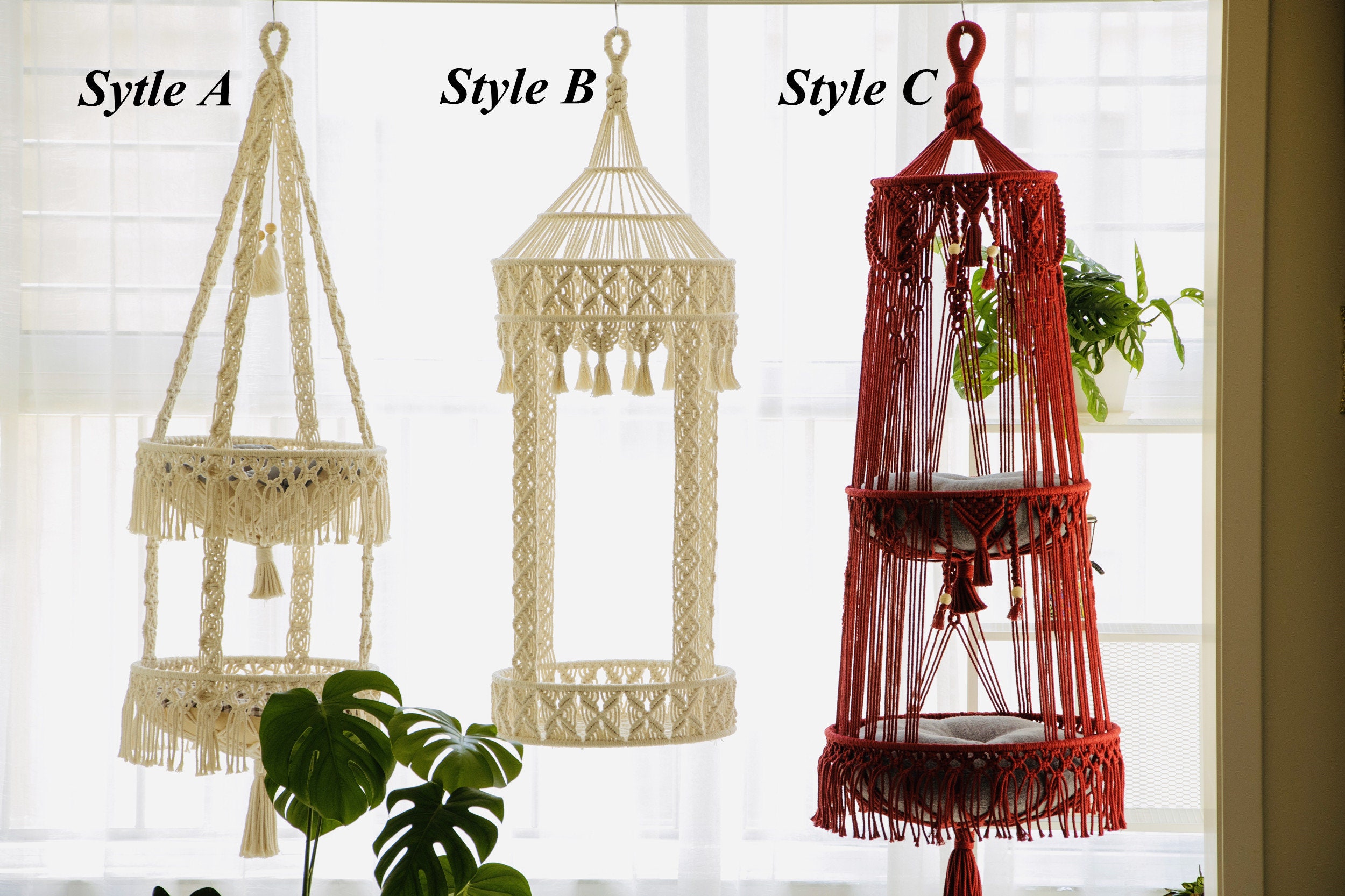 Panier pour chat en macramé multi-styles, balançoire pour chat suspendue, hamac pour chat, lit pour chat, meubles pour chat, étagère murale pour chat, cadeau d’anniversaire pour chat, lit pour chat Boho