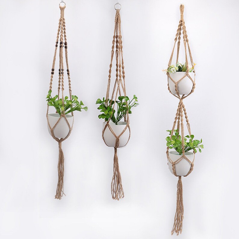 Jute Rope Macrame Plant Hangers Indoor Outdoor Hanging Etsy