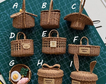 Handmade Rattan Miniature Basket for Tiny Jars & Bottles, Vintage