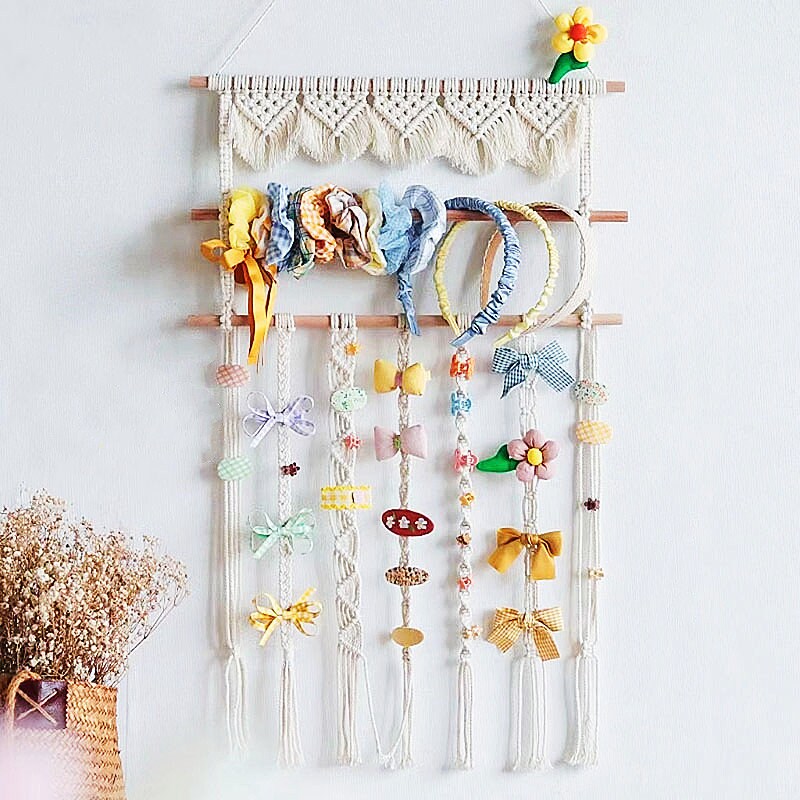 VOSAREA Hairpin Storage Rack Hanging Hair Ties Organizer Hair Clip  Organizer Hair Bow Hanging Rack Bow Organizer for Girls Macrame Wall  Hanging