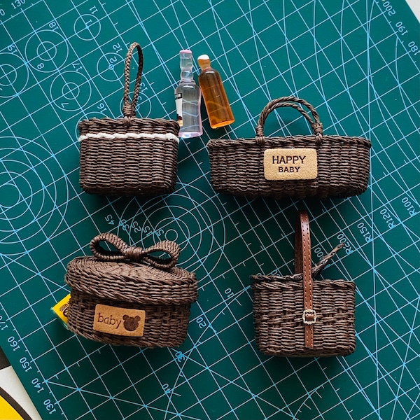 Rattan DollHouse Furniture Miniature, Doll Baskets, Miniature Basket,DollHouse Furniture, Miniature Doll Flower Basket, Unique Gift for Doll