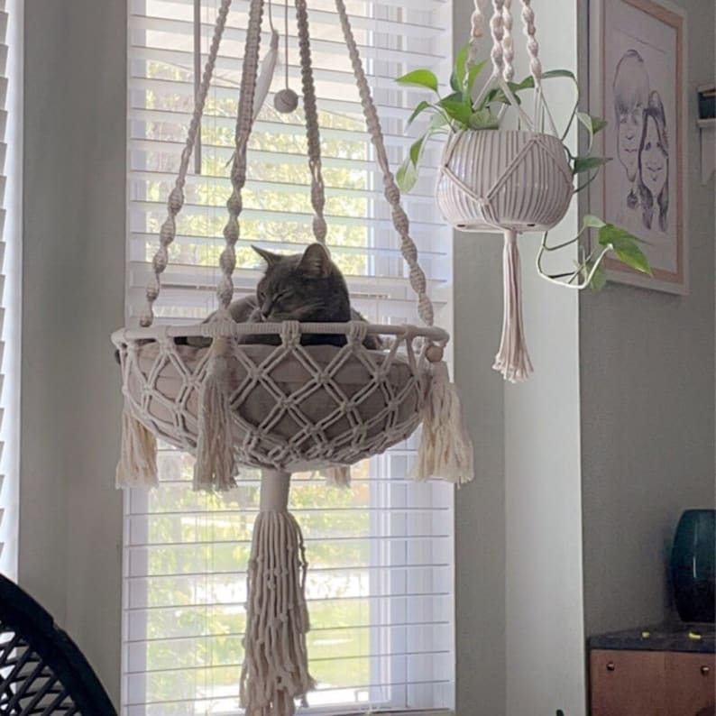 Macrame Cat Hammock Woven Boho Cat Swing Macrame Hanging Cat | Etsy