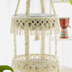 2 Tiered Macrame Cat Hammock, Hanging Cat Bed with 2 Layer Basket, Cat Tree, Cat Swing, Macrame Cat Cave, Cat lover gifts, Gifts for cats