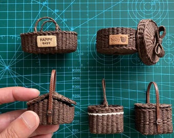 2 Styles Handcrafted Rattan Baskets for Miniature Jars, Miniature Baskets Storage for Dollhouse, Miniature Jars Basket, Miniature Furniture