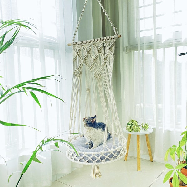 Macrame Cat Bed Hanging; Macrame Cat Swing; Macrame Cat Planter; Macrame Cat Hanger; Cat Owner Gift, Gift for Mom