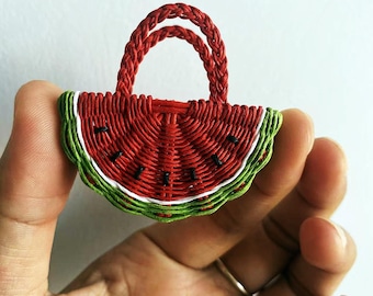 Handmade Rattan Miniature Basket for Tiny Jars & Bottles, Vintage Dollhouse Miniature Furniture, Miniature Storage for Dollhouse, Doll Lover