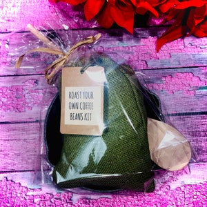Green Coffee Roast Your Own Kit Gift 2 lbs Unroasted Guatemalan Beans in Burlap Sack Cast Iron Skillet Wooden Spoon Directions image 3