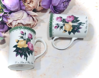 Set of 2 Churchill Mugs Botanical Roses England Made