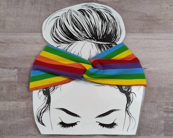 Adult Headband - Faux Knot Headband - Twist Headband - Rainbow Stripe