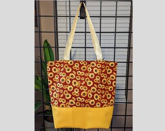 Cotton and Vinyl Tote Bag - Shoulder Bag - Sunflowers