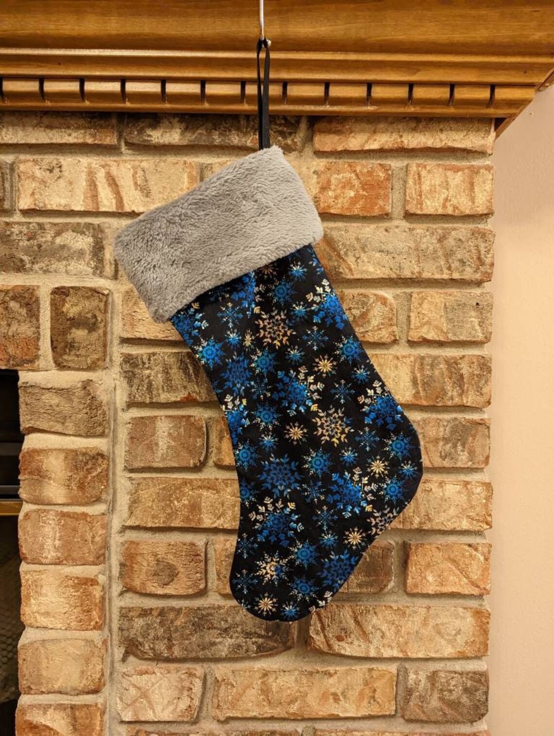 Christmas Stockings Blue & Black Snowflake - Etsy