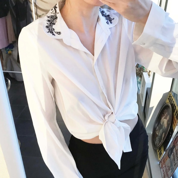 Embroidered Collar Shirt Etsy