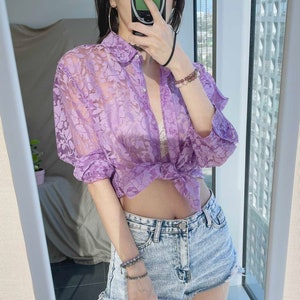 Sheer lavender top cheap