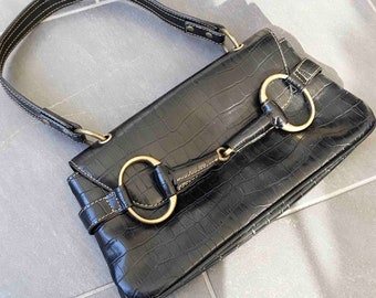 Vintage faux leather shoulder bag / Y2K black purse