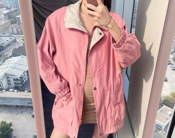 Vintage Pastel Light Jacket / 90s London Fog Baby Pink Coat / Retro Pink Beige Jacket / Medium Large