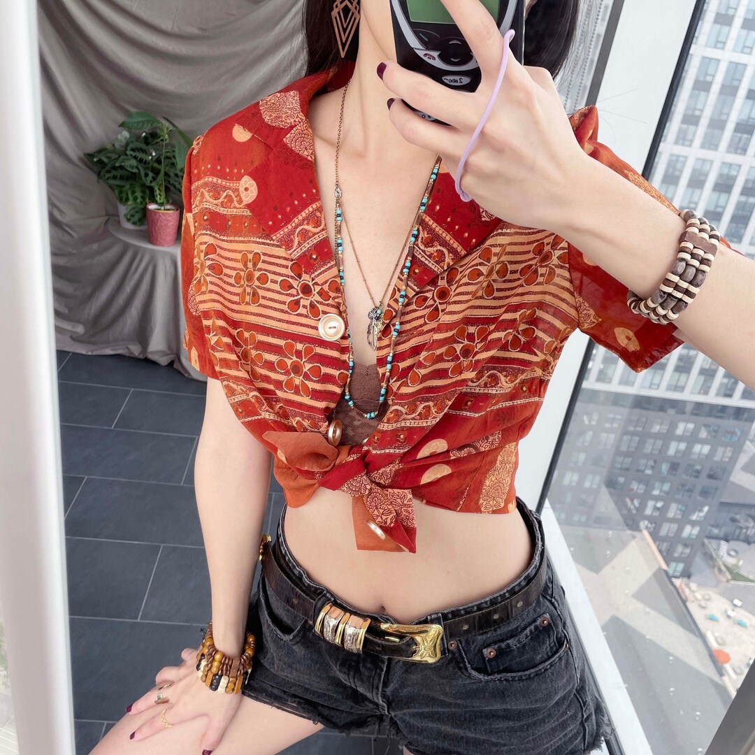 Orange bow back sheer blouse xs main image 1