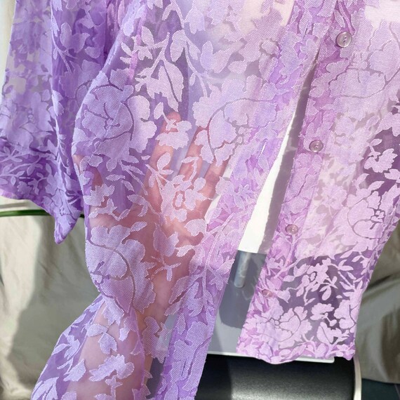 90s Floral mesh Blouse / Vintage pastel purple sh… - image 7