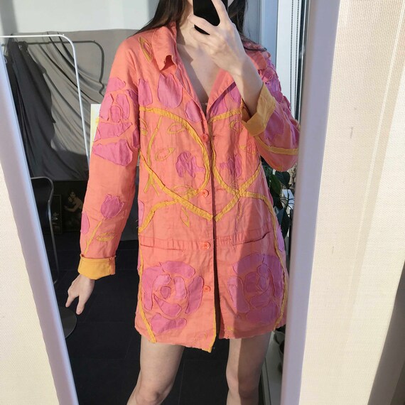 Vintage Floral Patchwork Jacket: Pink Orange Boho… - image 3