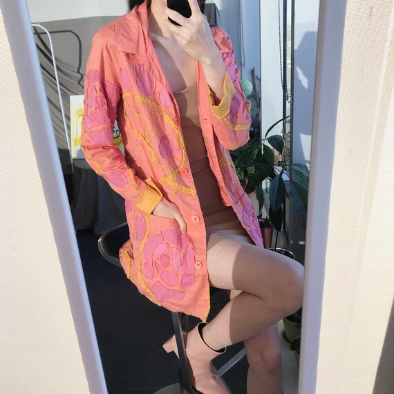 Vintage Floral Patchwork Jacket: Pink Orange Boho… - image 2