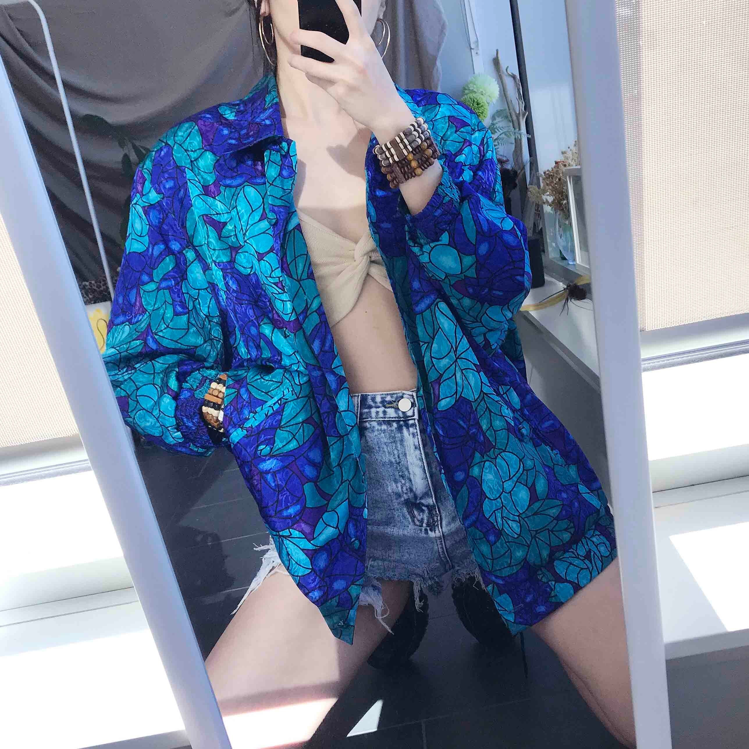 90s Oversized Leaf Pattern Lightweight Jacket / Vintage Crazy - Etsy