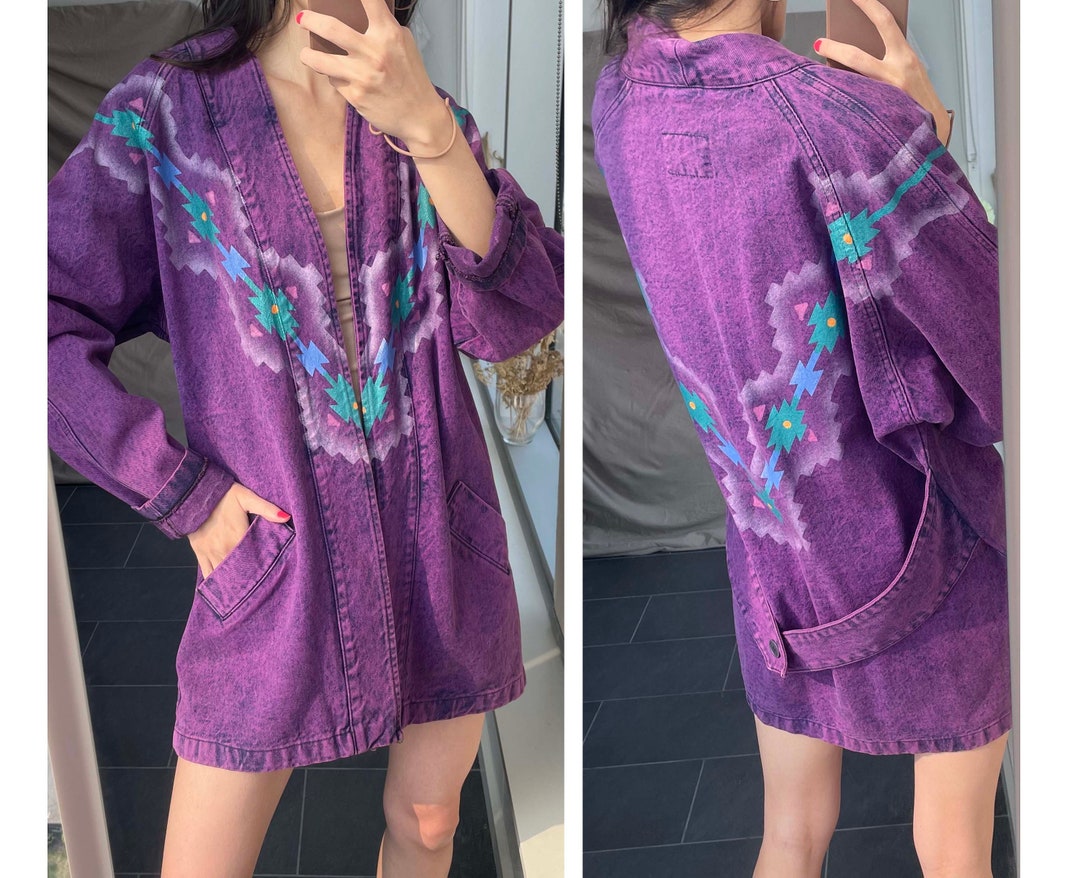 Vintage Acid Wash Denim Jacket / Purple Jean Jacket / 90s Cowgirl Denim