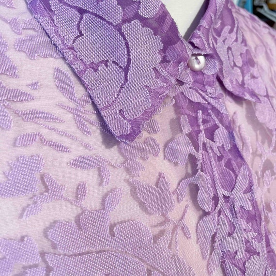 90s Floral mesh Blouse / Vintage pastel purple sh… - image 9