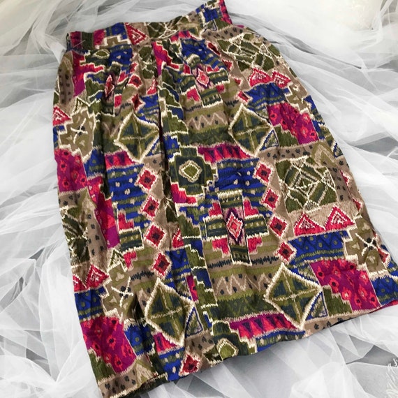 Vintage 90s midi skirt / Y2K abstract patterned m… - image 5
