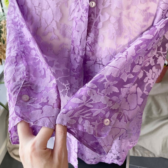 90s Floral mesh Blouse / Vintage pastel purple sh… - image 8