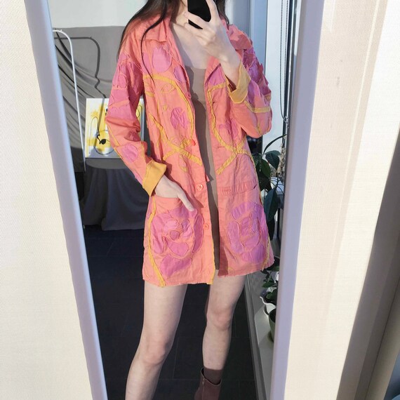 Vintage Floral Patchwork Jacket: Pink Orange Boho… - image 1