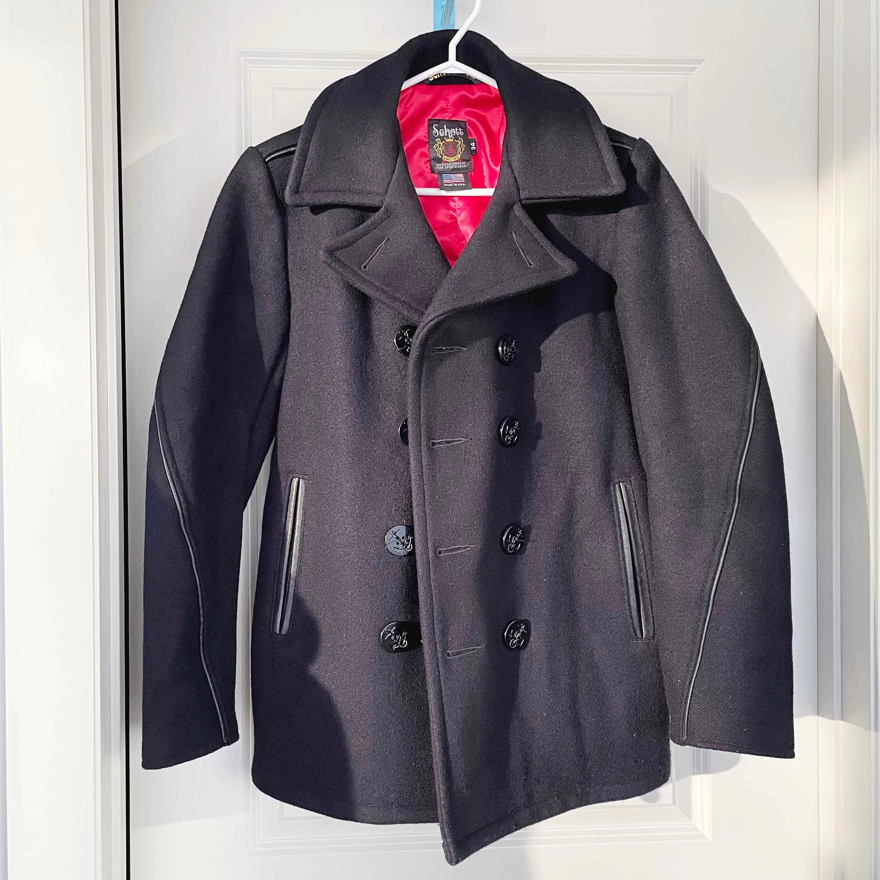 Schott Leather Trim Peacoat Schott 740C PEACOAT LEATHER Size38