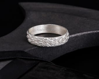 Engraved Ring 925 Sterling Silver, Custom Silver Band Mens