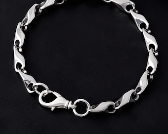 925 Sterling Silver Mens Bracelet, Minimalist Chain Bracelets 5.5mm 6mm, Birthday Anniversary Statement Jewelry Gifts, Father's Day Gift