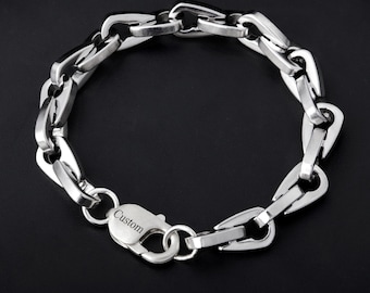 Engraved Men's Heavy Bracelet 925 Sterling Silver, Thick Statement Chain Bracelets 8.5mm, Bold Jewelry Gift for Men, Birthday Gifts