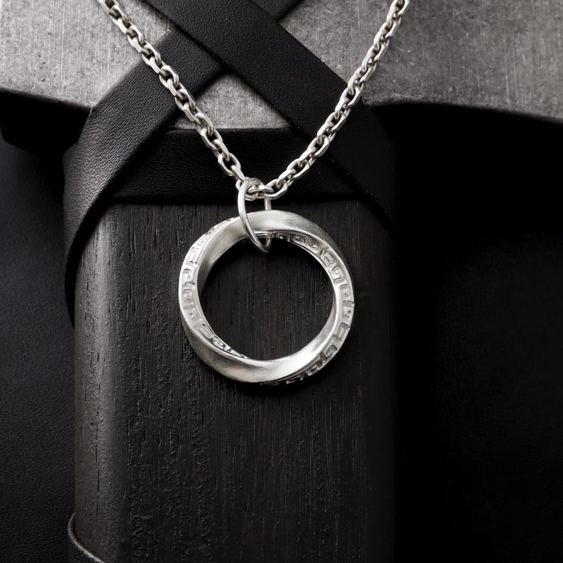 Oxidized Mobius Strip Ring Pendant Necklace