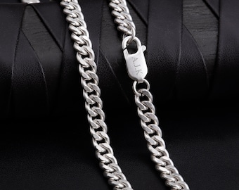 パーソナライズされたスターリングシルバーカーブリンクチェーン、メンズレディースネックレス3 mm 5 mm 6 mm