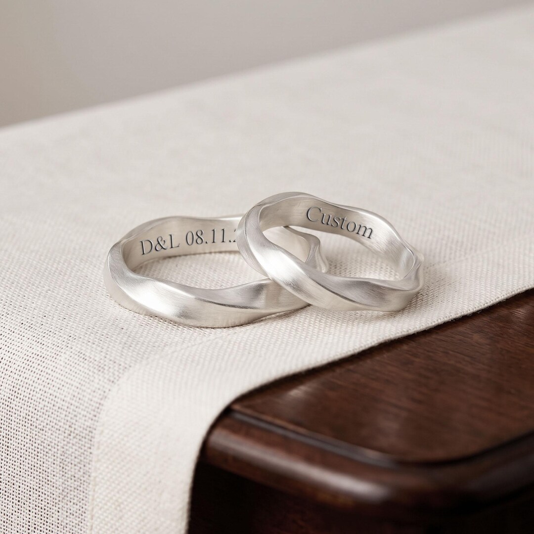Personalized Sterling Silver Mobius Wedding Ring, Engraved Twisted Personalized Sterling Silver Mobius Wedding Ring, Engraved Twisted