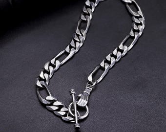 純銀製フィガロリンクトグルブレスレット（男性用）、男性へのギフト