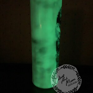 Halloween glow in the dark 20 ounce skinny tumbler. Fall tumbler. Scary tumbler spooky tumbler pumpkin king tumbler. image 2