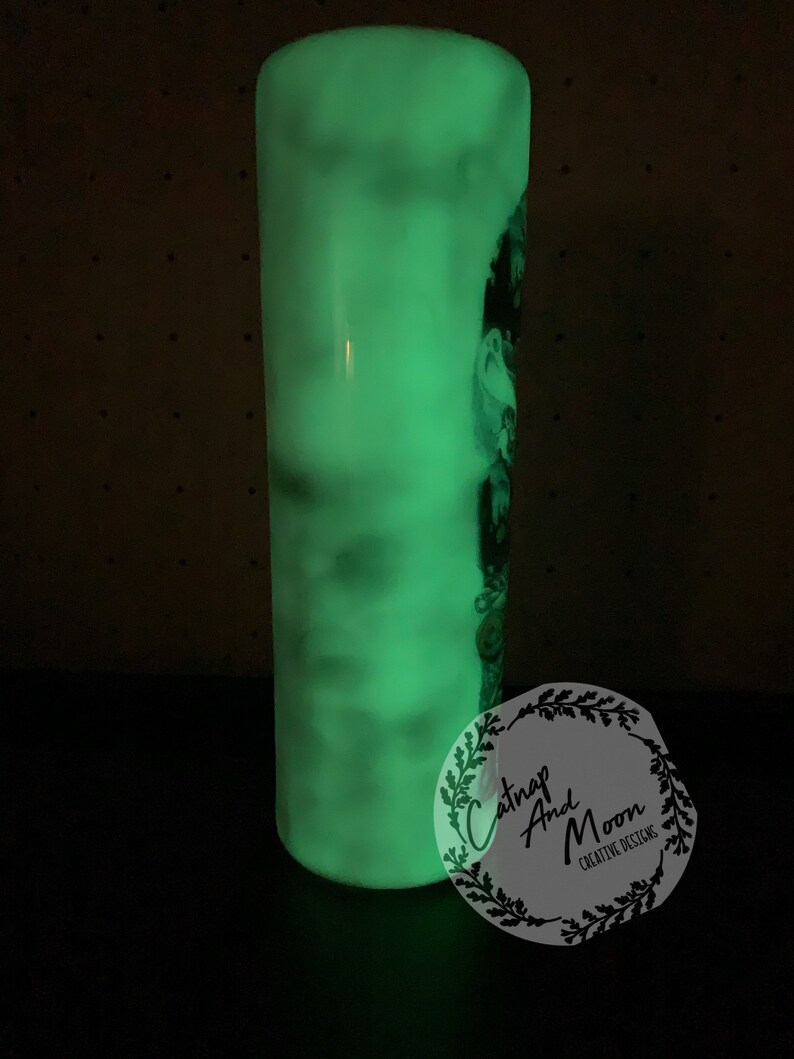 Halloween glow in the dark 20 ounce skinny tumbler. Fall tumbler. Scary tumbler spooky tumbler pumpkin king tumbler. image 2