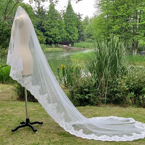 Lace Bridal Veil off White Cathedral Veil 2m Ivory Wedding Etsy UK